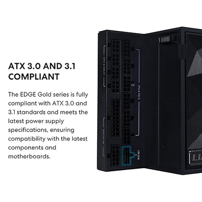 Lian Li Edge Series - 850W Full Modular Power Supply - Gold - ATX 3.1 - PCIE 5.1 Support - 12V-2x6 Connector - L-Shape Design for Dual Chamer Case - Without USB/Fan Hub - White (EG0850G.W) 850W Gold ATX White
