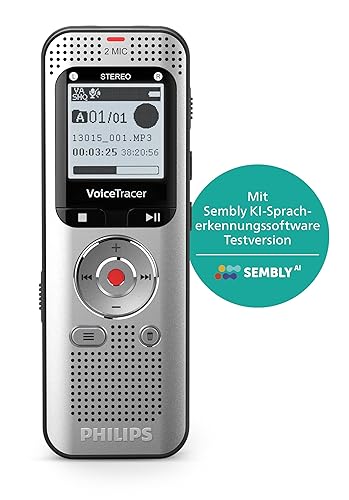 Philips VoiceTracer DVT2015 8GB Voice Recorder with Sembly Cloud Speech-to-Text Software - 8GB, Stereo Microphones, MicroSD card slot, Automatic Speech-to-Text, Easy recording file sharing