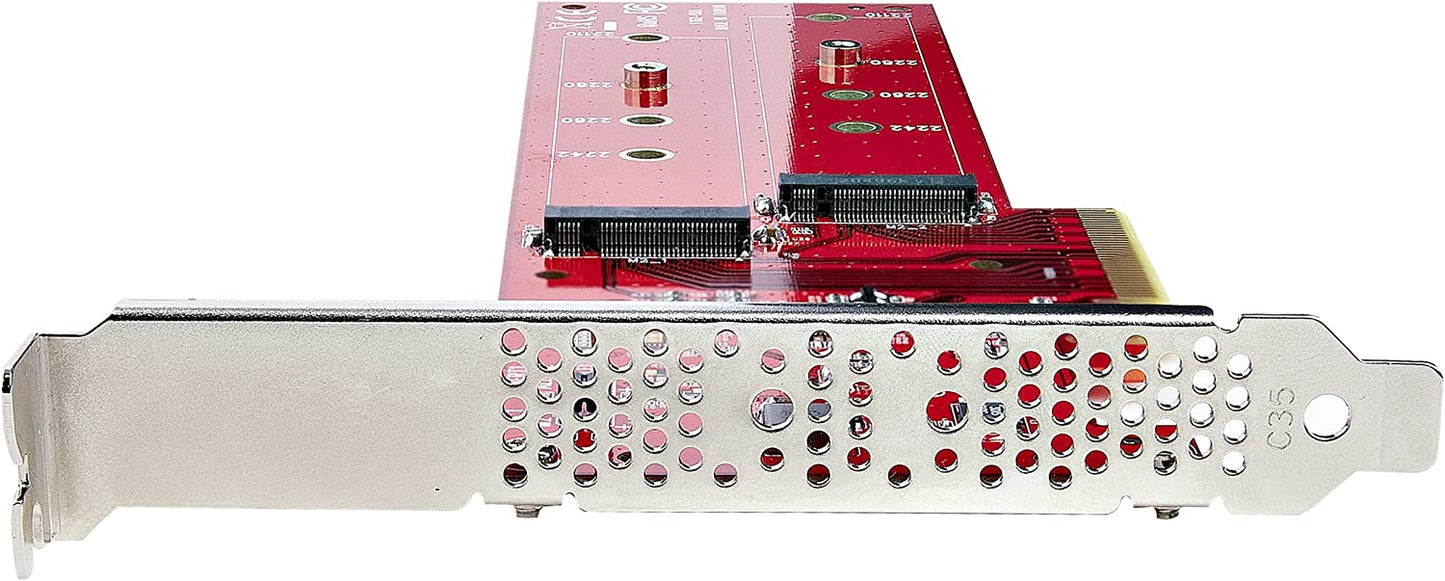 StarTech.com Dual M.2 PCIe SSD Adapter Card, PCIe x8 / x16 to Dual NVMe or AHCI M.2 SSDs, PCI Express 4.0, 7.8GBps/Drive, Bifurcation Required - Windows/Linux Compatible (DUAL-M2-PCIE-CARD-B)