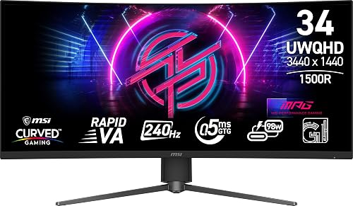 MSI MPG 346CQRF X24 34-inch 3440 x 1440 (UWQHD) Gaming Monitor, 240Hz, Adaptive-Synch, HDR Ready, HDMI, VGA Port,VESA Mountable, Tilt, 4-Side Slim Bezel, 0.5ms, Black