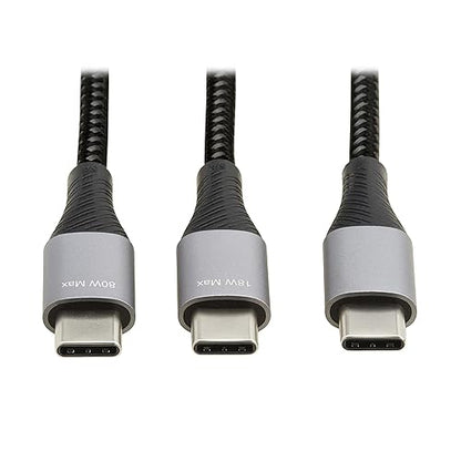 Tripp Lite Dual USB-C Multi-Charging Cable/Splitter, 6 Foot / 1.8 Meter Length, 100W PD Charging, 480 Mbps Data Transfer, Male-to-2x Male, 3-Year Warranty (U420P-2X6-100W)