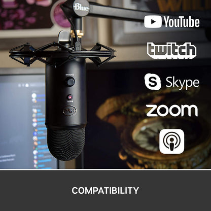 Logitech Blue Yeticaster Pro Broadcast Bundle with Yeti USB Microphone for Gaming, Recording, Streaming, Podcasting, Radius III Shockmount, Compass Mic Boom Arm, Blue VO!CE - Blackout