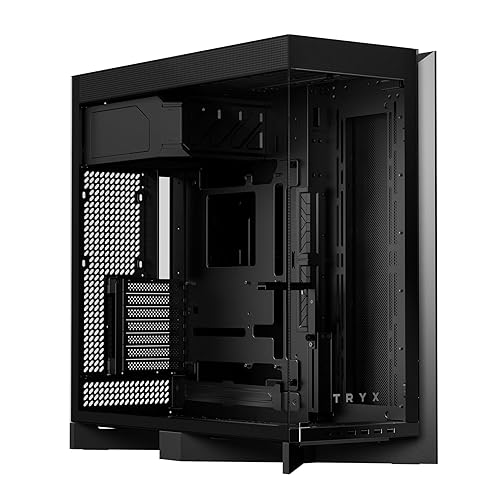 TRYX Luca L70 E-ATX PC Case Narrow Bezel ATX Case High Modularity Panoramic Glass Panels 6000-Series Anodized Aluminum Frame Mid Tower PC Case 420mm Radiator Support USB 3.2 Type-C I/O Panel Black