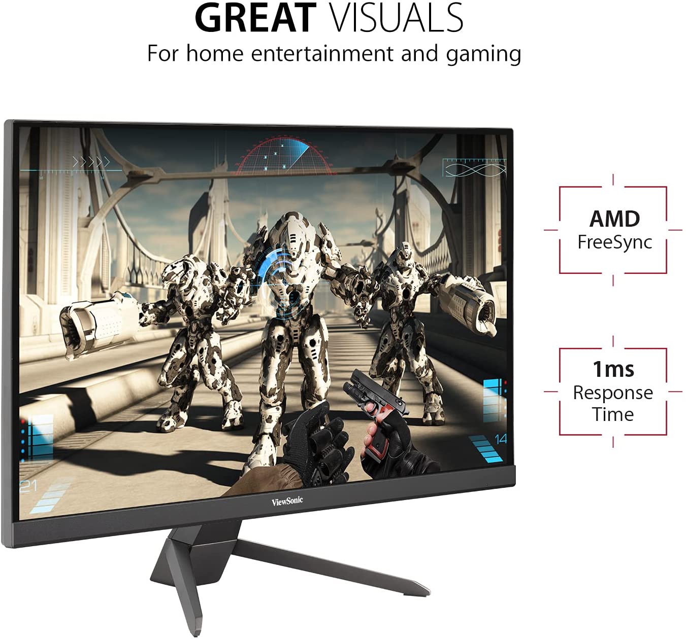 ViewSonic VX2467-MHD 24 Inch 1080p Gaming Monitor with 75Hz, 1ms, Ultra-Thin Bezels, FreeSync, Eye Care, HDMI, VGA, and DP 24-Inch 1ms