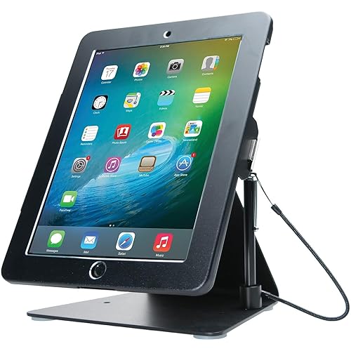 Desktop Anti-Theft Stand – CTA Kiosk Stand with Stylus, Tether, and Aluminum Enclosure for iPad (Gen 2-6), iPad Air (Gen 1 & 2), & iPad Pro 9.7 - Black (PAD-DASB) Pad Air 1-2/Pro 9.7/Gen 6 & 5/2-4 Black