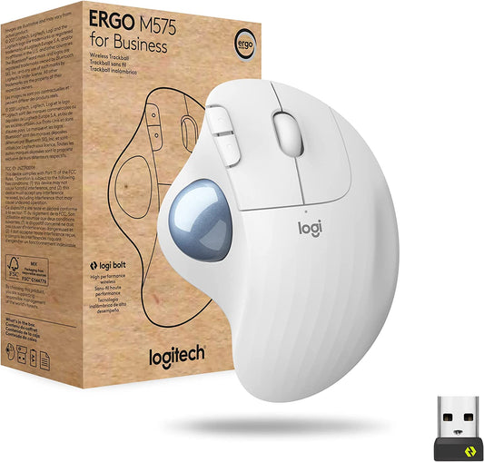 Logitech Ergo M575 Wireless Trackball Mouse for Business - Ergonomic Design, Secured Logi Bolt Technology, Bluetooth, Globally Certified, Windows/Mac/Chrome/Linux - Off-White Off White