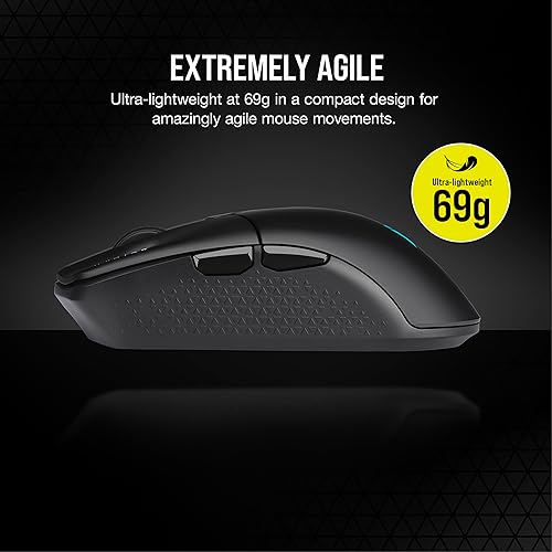 Corsair KATAR Elite Wireless Gaming Mouse - Ultra Lightweight, Marksman 26,000 DPI Optical Sensor, Sub-1ms Slipstream Wireless Connection, Up to 110 Hours of Rechargeable Battery Life - Black