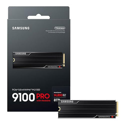 Samsung 9100 PRO with Heatsink - 4TB PCIe 5.0 x4, NVMe 2.0, M.2 Internal SSD, Up to 14,800MB/s, Fast Speed, Thermal Contorl, MZ-VAP4T0CW [Canada Version] 9100 PRO HS 8TB