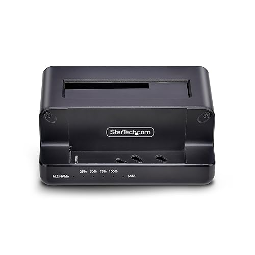 StarTech.com M.2 NVMe to 2.5"/3.5" SATA Drive Duplicator, Dual Bay Standalone Cloner/Drive Dock, 27GB/min, NVMe to SATA/SATA to NVMe, TAA