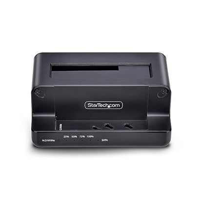 StarTech.com M.2 NVMe to 2.5"/3.5" SATA Drive Duplicator, Dual Bay Standalone Cloner/Drive Dock, 27GB/min, NVMe to SATA/SATA to NVMe, TAA