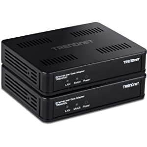 TRENDnet Ethernet Over Coax MoCa 2.5 Adapter (2-Pack), TMO-312C2K, Backward Compatible with MoCA 2.0/1.1/1.0, RJ-45 Gigabit LAN Port, Supports Net Throughput up to 1Gbps, Support up to 16 Nodes, Black 2-Pack MoCA 2.5