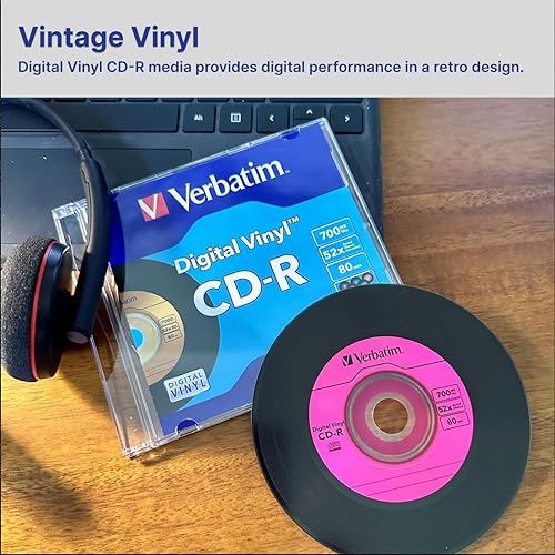VERBATIM CD-R 80min 52X with Digital Vinyl Surface - 50pk Spindle - 50 Discs- Spindle, BLUE (94587) 50 Discs- Spindle Branded