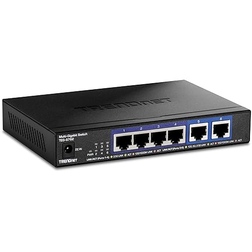 TRENDnet 6-Port 10G Switch, 4 x 2.5G RJ-45 Base-T Ports, 2 x 10G RJ-45 Ports, 60Gbps Switching Capacity, Wall Mountable, 10 Gigabit Network Connections,Black, TEG-S762