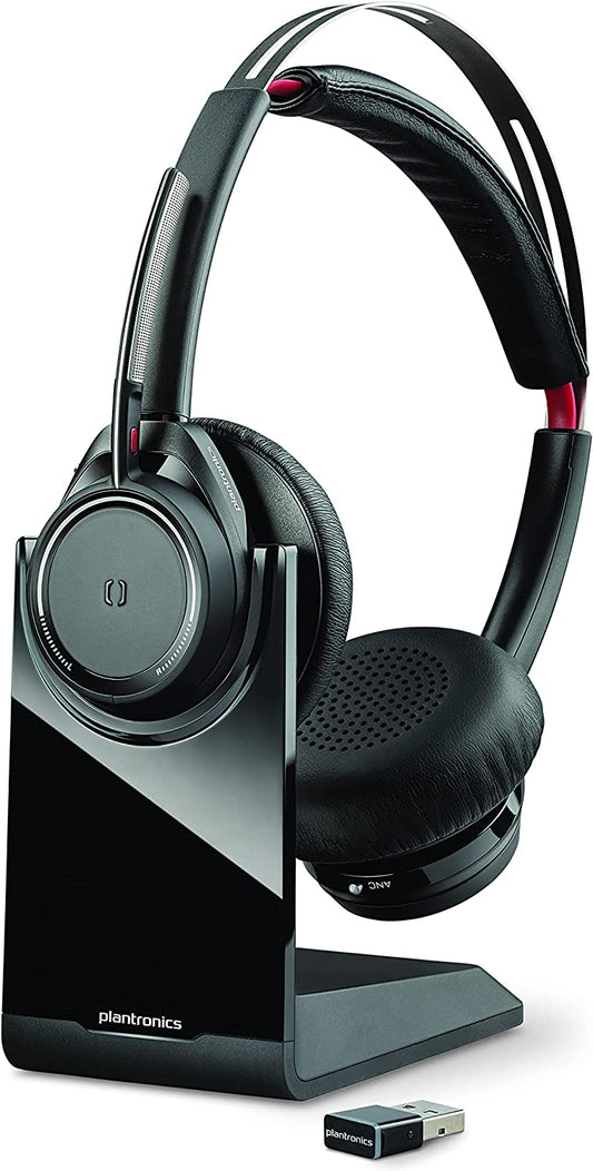 Plantronics - Voyager Focus UC with Charge Stand (Poly) - Bluetooth Dual-Ear (Stereo) Headset with Boom Mic - USB-A PC/Mac Compatible - Active Noise Canceling-Works with Teams (Certified), Zoom &amp; more Teams Certified UC