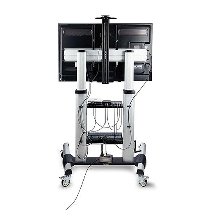 StarTech.com Rolling TV Cart/Stand On Wheels, Up to 100-inch/220lb Flat Screens, Hand Crank Height Adjustable Mobile Trolley Single TV with Hand Crank 60-100"