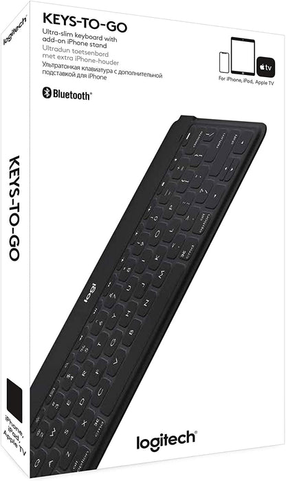 Logitech Keys-to-Go Ultra-Portable, Stand-Alone Keyboard COMPATIBLE DEVICES all iOS devices including iPad, iPhone and Apple TV 920-006701
