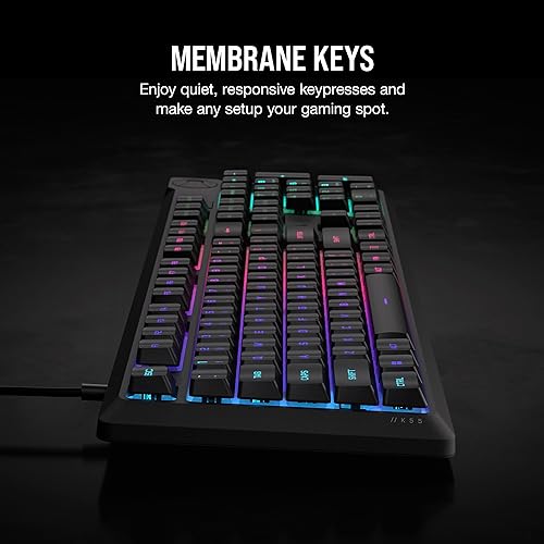 CORSAIR K55 CORE RGB Membrane Wired Gaming Keyboard – Quiet, Responsive Switches – Spill Resistance – Ten-Zone RGB – Media Keys – iCUE Compatible – QWERTY NA – PC, Mac – Black