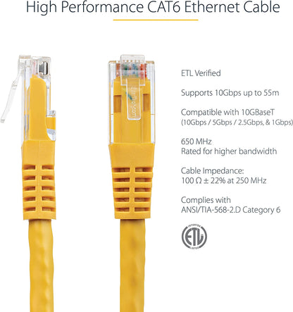 StarTech.com 4ft CAT6 Ethernet Cable - Yellow CAT 6 Gigabit Ethernet Wire -650MHz 100W PoE++ RJ45 UTP Molded Category 6 Network/Patch Cord w/Strain Relief/Fluke Tested UL/TIA Certified (C6PATCH4YL) Yellow 4 ft / 1.22 m 1 Pack