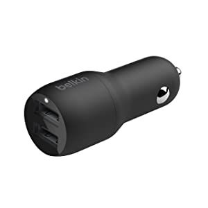 Belkin 24 Watt Dual USB Car Charger - 2 12W USB A Ports with Micro-USB Cable for Fast Charging Apple iPhone 14, 14 Pro, 14 Pro Max, iPhone 13, Samsung Galaxy, AirPods &amp; More - USB-C Charger Includes mUSB Cable Charger