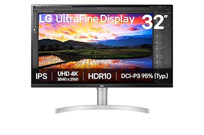 LG UHD IPS Monitor 32” UHD (3840 x 2160) Display, DCI-P3 95% Color Gamut, 3-Side Virtually Borderless Display, Height/Tilt Adjustable Stand, Built-in Speaker, 32UN650K-W, White Height Adjustable White 32"