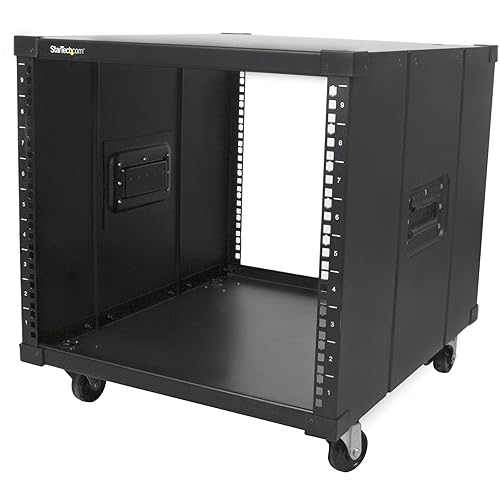 StarTech.com 9U Open Frame Rack with Wheels - 4 Post 23 Deep Portable Open Frame Cabinet for 19 Network, Data & Server Equipment - 220 lbs capacity (RK960CP) 22.10 (561.34 mm) x 20.30 (515.62 mm) x 23.60 (599.44 mm) Portable | Handles