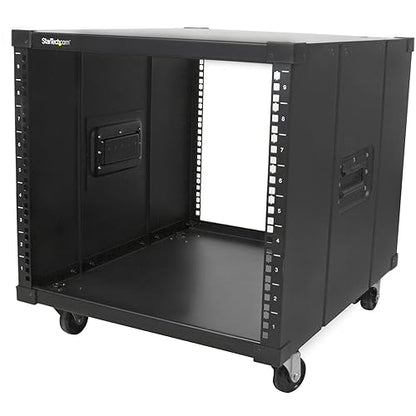 StarTech.com 9U Open Frame Rack with Wheels - 4 Post 23 Deep Portable Open Frame Cabinet for 19 Network, Data & Server Equipment - 220 lbs capacity (RK960CP) 22.10 (561.34 mm) x 20.30 (515.62 mm) x 23.60 (599.44 mm) Portable | Handles