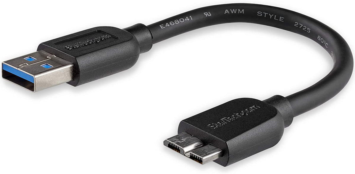StarTech.com 15cm 6in Short Slim USB 3.0 A to Micro B Cable M/M - Mobile Charge Sync USB 3.0 Micro B Cable for Smartphones and Tablets (USB3AUB15CMS)
