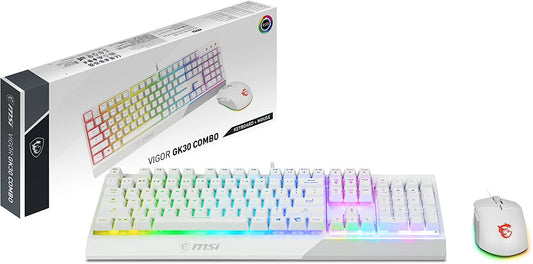 MSI Vigor GK30 Combo White, 6-Zone RGB GK30 Gaming Keyboard &amp; GM11 Gaming Mouse, Water Repellent &amp; Splash-Proof, 5000 DPI