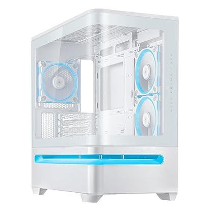 ASUS Prime AP202 ARGB White mATX case with Fully Tempered Curved Glass, Supports Graphics Cards up to 420mm Long, 360mm Long radiators, Easy-Detach Rail, Patented Slot Vent, Built-in Three ARGB Fans