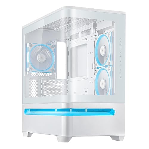 ASUS Prime AP202 ARGB White mATX case with Fully Tempered Curved Glass, Supports Graphics Cards up to 420mm Long, 360mm Long radiators, Easy-Detach Rail, Patented Slot Vent, Built-in Three ARGB Fans