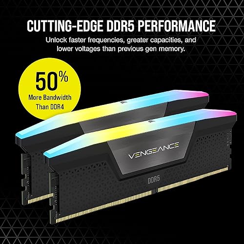 CORSAIR VENGEANCE RGB DDR5 RAM 32GB (2x16GB) 5600MHz CL40 Intel XMP iCUE Compatible Computer Memory - Black (CMH32GX5M2B5600C40K) 32GB (2x16GB) Black