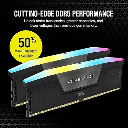 CORSAIR VENGEANCE RGB DDR5 RAM 32GB (2x16GB) 5600MHz CL40 Intel XMP iCUE Compatible Computer Memory - Black (CMH32GX5M2B5600C40K) 32GB (2x16GB) Black