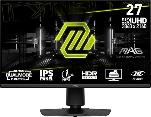 MSI MAG 275UPD E14 27-inch 3840 x 2160 (UHD) Gaming Monitor, 288Hz, Adaptive-Synch, HDMI, DisplayPort, VESA Mountable, Tilt, Height Adjustable, Speaker, 1ms, Black