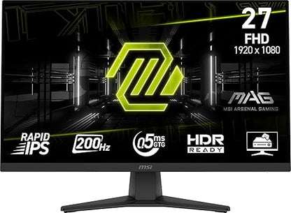 MSI MAG 272F 27-inch 1920 x 1080 (FHD) Gaming Office Monitor, 200Hz, Adaptive-Synch, HDR Ready, HDMI, VGA Port,VESA Mountable, Tilt, 4-Side Slim Bezel,0.5ms, Black