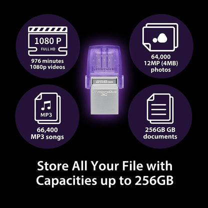 Kingston DataTraveler microDuo 3C 64GB USB-C &amp; USB-A Flash Drive | Speeds up to 200 MB/s | USB 3.2 Gen 1 | Duo Connector | DTDUO3CG3/64GB