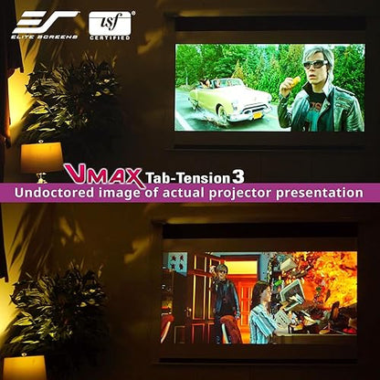 Elite Screens VMAX 3 Tab-Tensioned Series, 110-INCH 16:9, Motorized Projector Screen for Ultra/Standard/Short Projectors Movie Home Theater, VMAXT110XWH3 VMAX TAB TENSION White 110