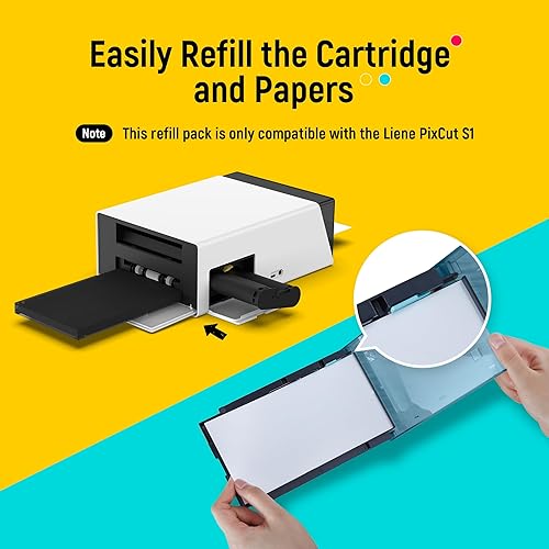 Liene Sticker Paper & Cartridge, 2 Ink Cartridge Refill & 72 sheets photo papers, 4x7", Dye Sublimation, Water & Oxidation-Proof, Compatible w/Liene PixCut S1 Photo Sticker Printer and Cutter