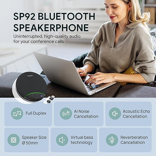 Yealink SP92 Bluetooth Speaker and Microphone with Dongle, Conference Speakerphone for Teams, 13ft 360° Omni Pickup, Full-Duplex Mic, Al Noise Reduction, 20H Call Time, USB C/A Black SP92 with Dongle USB-C/A