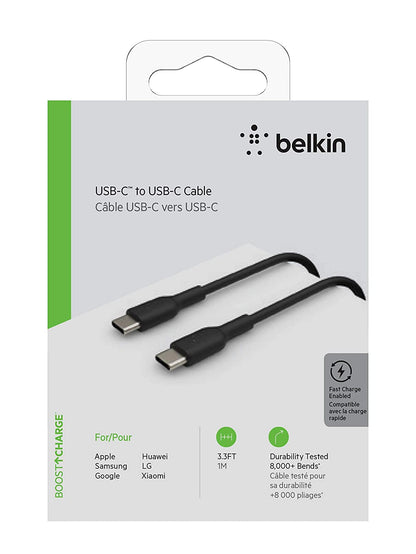 Belkin USB-C to USB-C Cable (USB-C Fast Charge Cable for S20, S10, Note10, Note9, Pixel 4, Pixel 3, iPad Pro, more) USB Type-C Cable (3.3ft/1m, black) Cable 3.3 feet Black