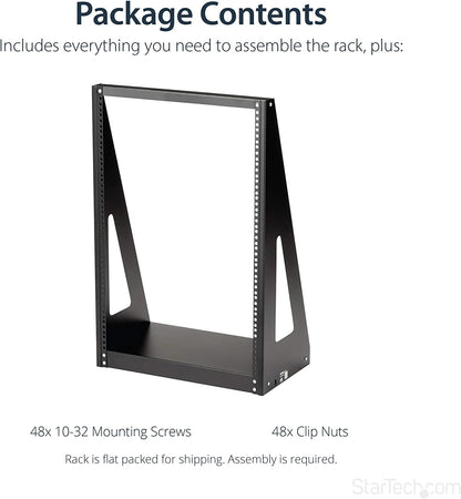 StarTech.com 16U Open Frame Network Rack - 19" 2 Post Free Standing Desktop Rack for Computer, AV, Media, IT Equipment for Server Room (2POSTRACK16) Black 16U 16u Rack