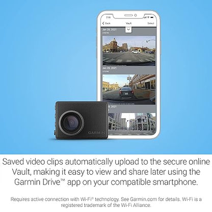 Garmin Dash Cam 47, 1080p and 140-degree FOV, Monitor Your Vehicle While Away w/New Connected Features, Voice Control, Compact and Discreet, Includes Memory Card Dash Cam 47 Dash Cam