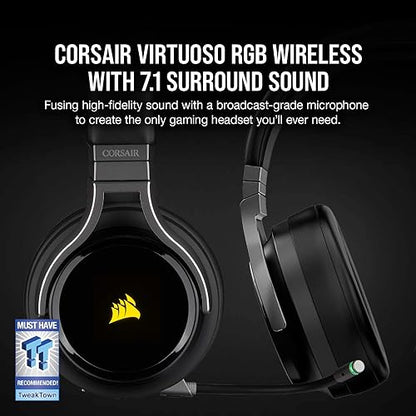 Corsair Virtuoso RGB Wireless High-Fidelity Gaming Headset, Carbon(Na Version), Black Black Premium Headset