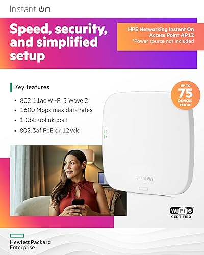 HPE Networking Instant On Access Point AP12 3x3 WiFi 5 Indoor Wireless Access Point | Power Source Not Included | RW Rest-of-World Model (R2X01A)