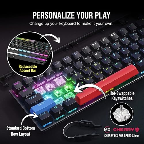 Corsair K70 PRO Mini Wireless RGB 60% Mechanical Gaming Keyboard (Fastest Sub-1ms Wireless, Swappable Cherry MX Speed Keyswitches, Durable Aluminum Frame and PBT Double-Shot Keycap) Black
