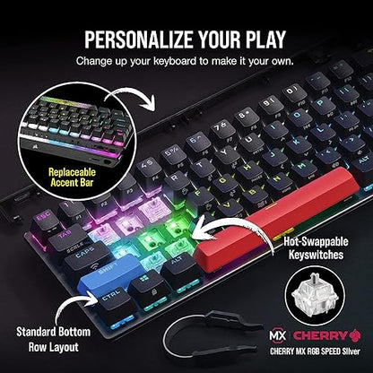 Corsair K70 PRO Mini Wireless RGB 60% Mechanical Gaming Keyboard (Fastest Sub-1ms Wireless, Swappable Cherry MX Speed Keyswitches, Durable Aluminum Frame and PBT Double-Shot Keycap) Black