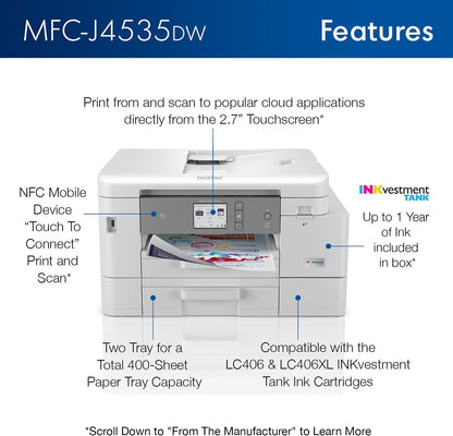 Brother MFC-J4535DW INKvestment Tank All-in-One Colour Inkjet Printer