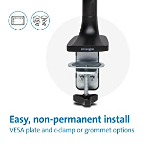 Kensington Single Monitor Arm with Vesa Mount, Adjustable Gas Spring Desk Monitor Arm, SmartFit® One-Touch Heavy Duty Monitor Stand for Ultrawide Monitors Up to 34 Inches, 19.8lbs - Black (K59600WW) single arm black