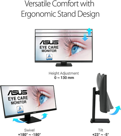 ASUS 29” 1080P Ultrawide HDR Monitor (VP299CL) - 21:9 (2560 x 1080), IPS, 75Hz, 1ms, USB-C w/ 15W Power Delivery, FreeSync, Eye Care Plus, HDR-10, VESA Mountable, HDMI, DisplayPort, Height Adjustable 29” IPS 1ms FHD 21:9 HDR USB-C Power Delivery Monitor
