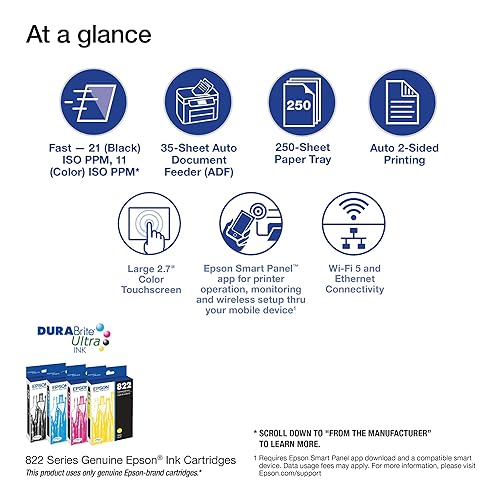 Epson Workforce Pro WF-3820 Wireless All-in-One Printer with Auto 2-Sided Printing, 35-Page ADF, 250-sheet Paper Tray and 2.7 Colour Touchscreen , Black