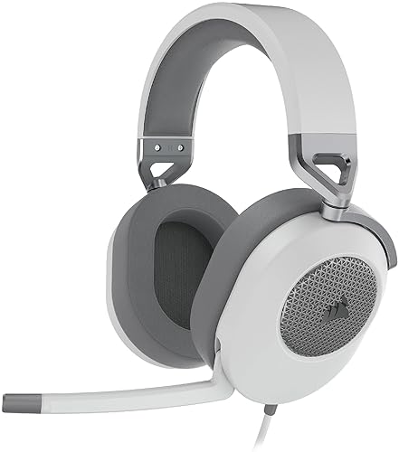 Corsair HS65 Surround Gaming Headset (Leatherette Memory Foam Ear Pads, Dolby Audio 7.1 Surround Sound on PC and Mac, SonarWorks SoundID Technology, Multi-Platform Compatibility) White White HS65 Surround